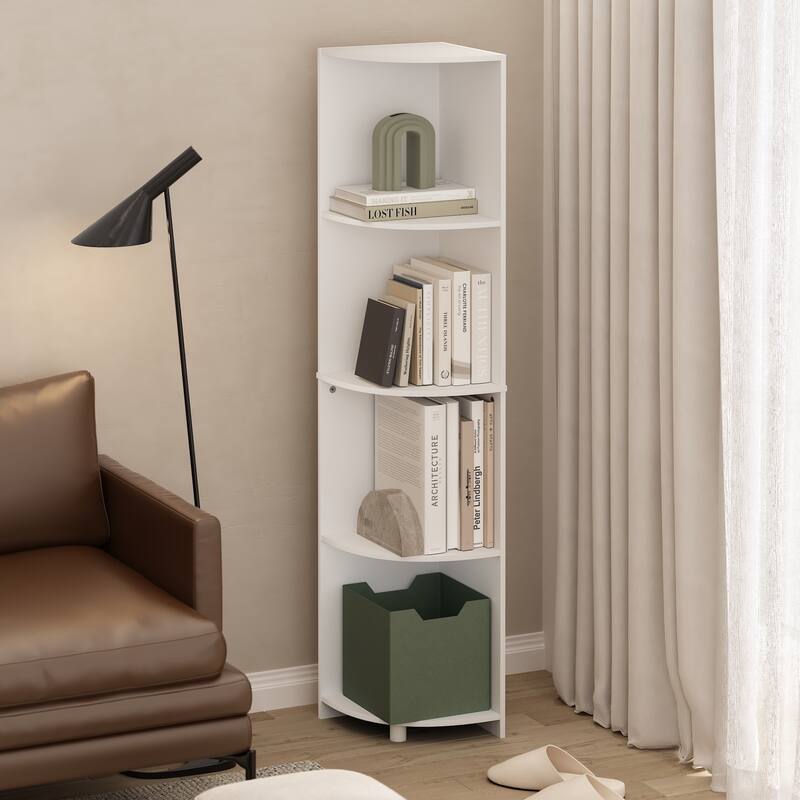 57.13 in. Tall White Wood 4-Shelf Bookcase