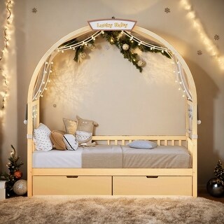 Twin Ground-Level Canopy Bed with Tent and Drawers