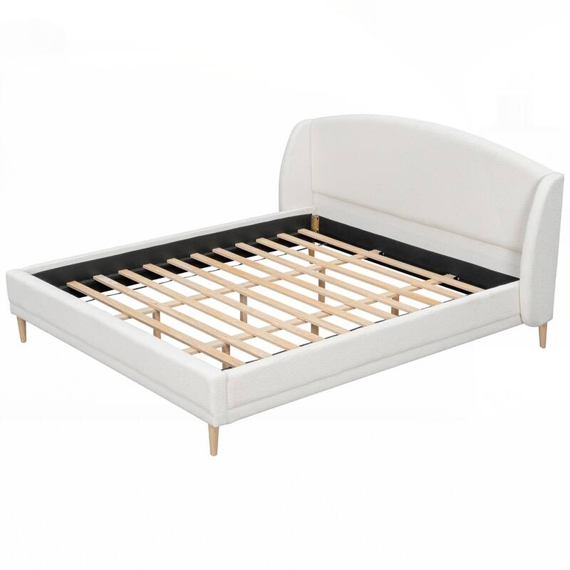 Upholstered Platform Bed Boucle Fabric and Wingback Headboard