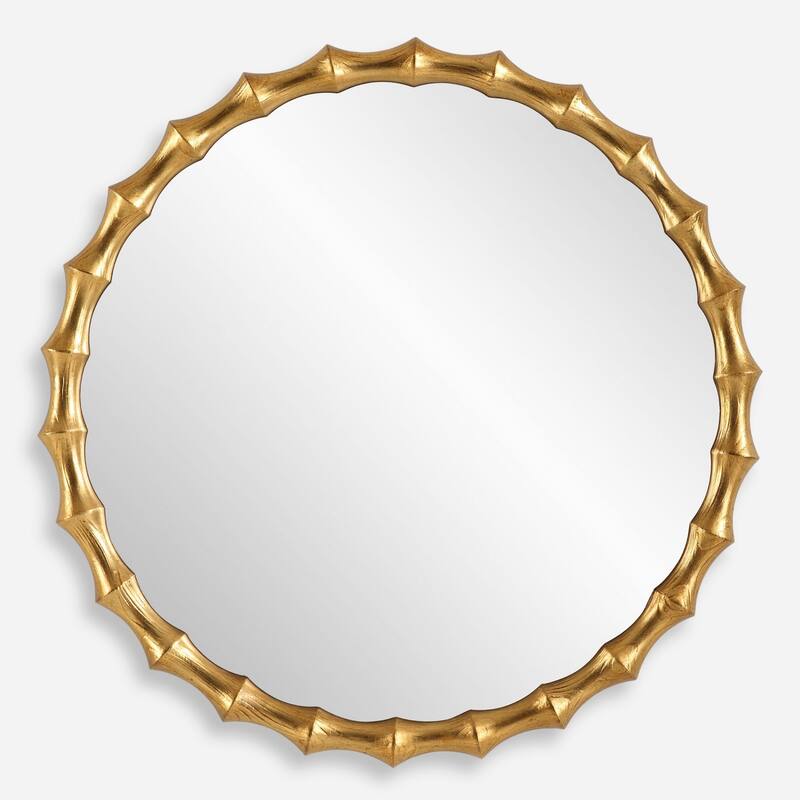 Carved Frame Round Wall Mirror - 39.25" - Gold