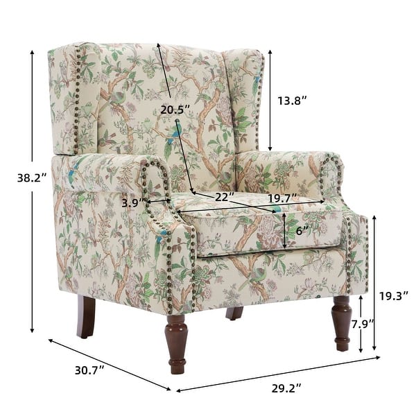 dimension image slide 5 of 8, 2 Set Transitional Patterned Wingback Accent Chairs with NailHead