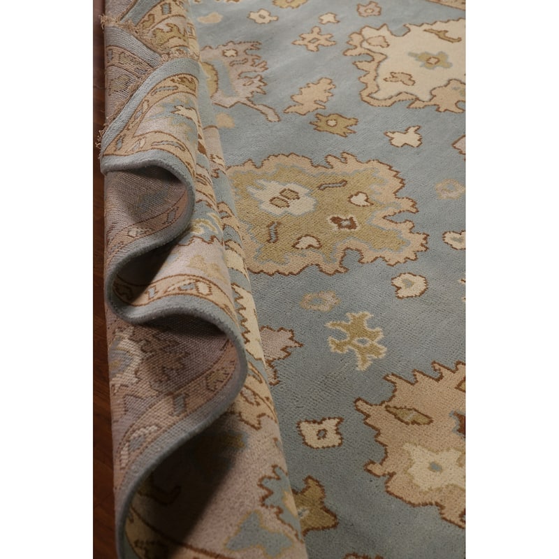 Blue Floral Oushak Oriental Area Rug Handmade Wool Carpet - 9'2"x 12'0"