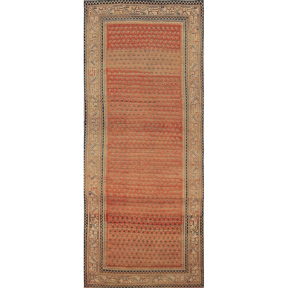 Hand Knotted Oriental 100% Wool Carpet Traditional All-Over Oranges & Rust Botemir Runner Rug - 10' 2'' X 3' 7''