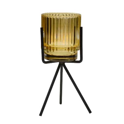 Elements Gold Glass and Metal Candle Holder, 4X7 Inch