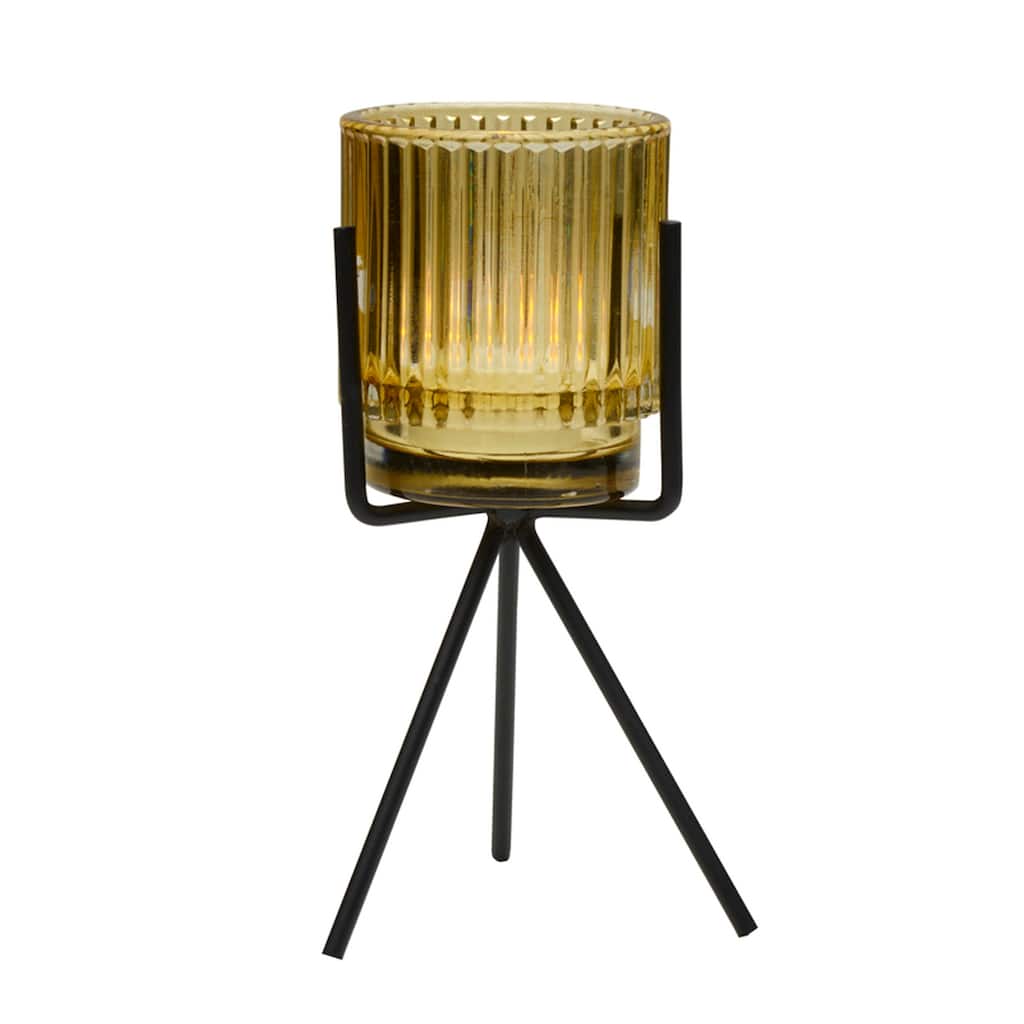Elements Gold Glass and Metal Candle Holder, 4X7 Inch