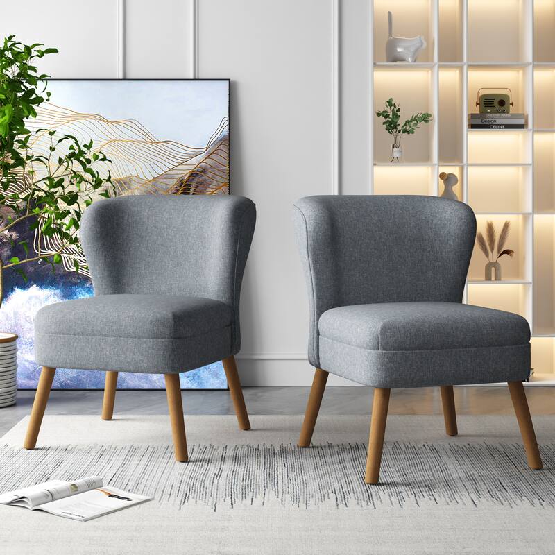 2 Set Upholstered Accent Chair Armchair Linen Side Chair