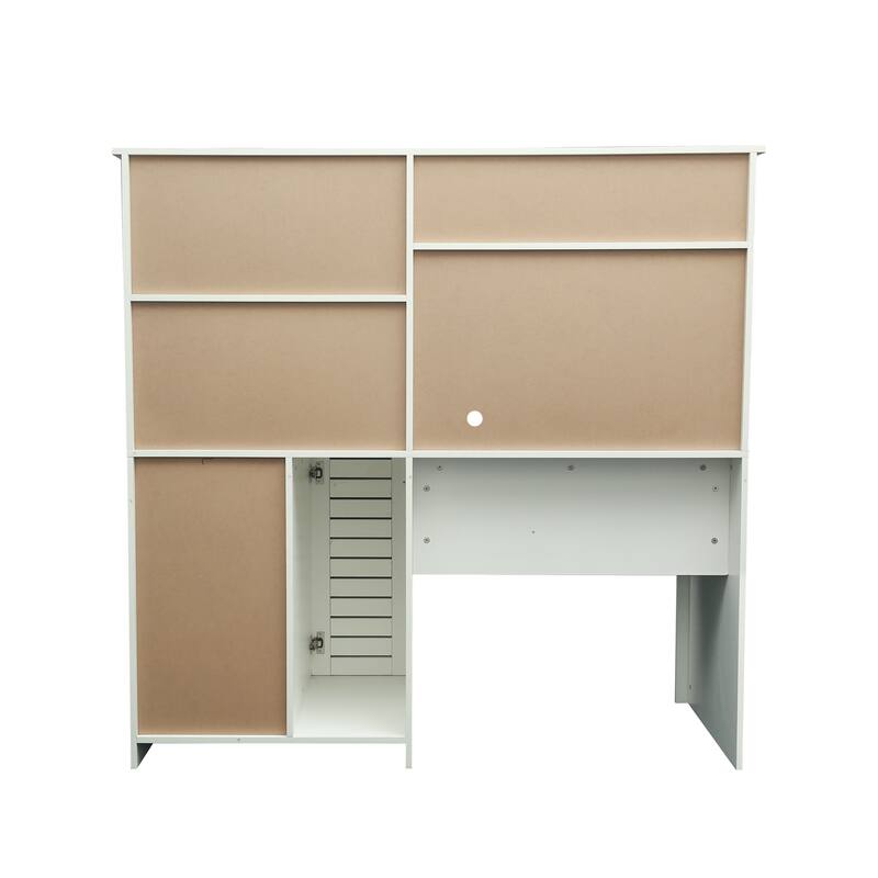 Spacious Home Office Computer Desk with Hutch, 2-Tier Shelf & 3 Drawers