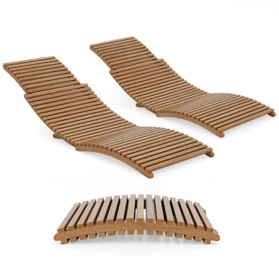 Gymax 2PCS Outdoor Folding Teak Wood Chaise Lounge Chair w/Curved