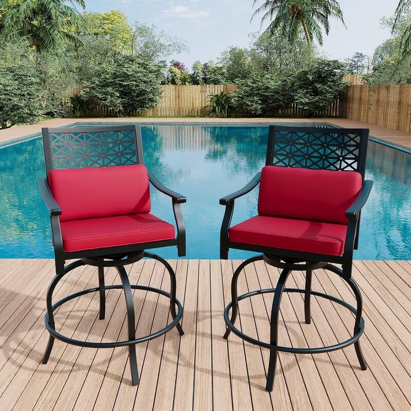 Outdoor Patio Swivel Chairs with Seat Cushion Set of 2 - Red