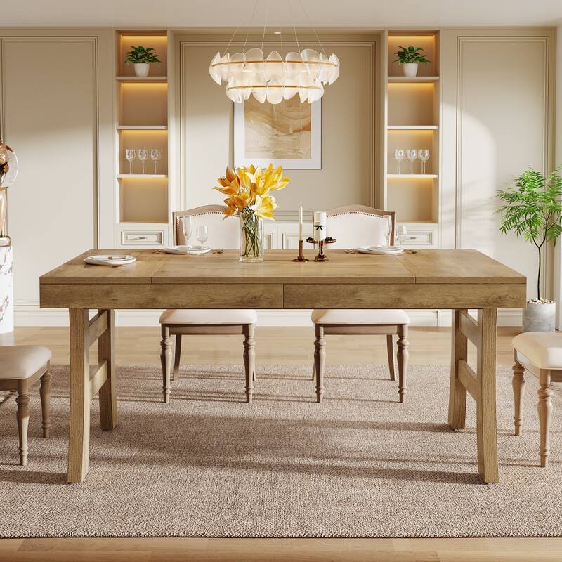 63 Inches Rectangular Farmhouse Dining Table for 4-6 People - 63" W x 31.5" D x 29.5" H