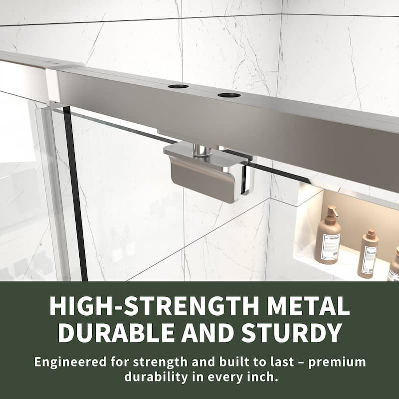 Modland 56-60''W x 71''H Pivot Frame Sliding Shower Door with 1/4"(6mm) Clear SGCC Tempered Glass, Black/Nickel/Chrome