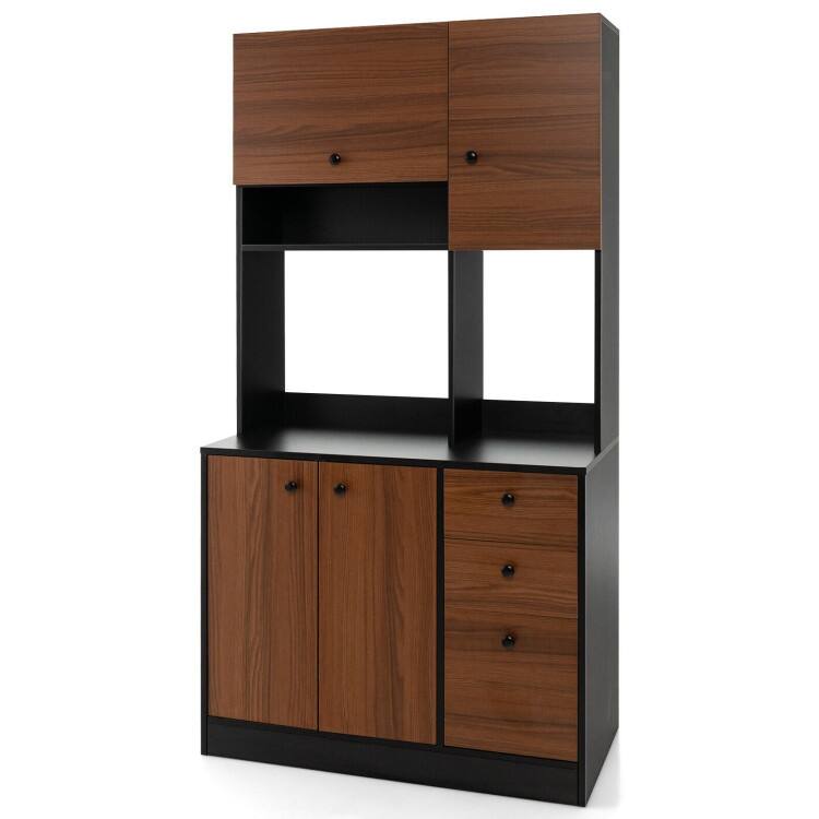 71 Inch Kitchen Pantry with 3 Storage Cabinet and 3 Deep Drawers - Walnut