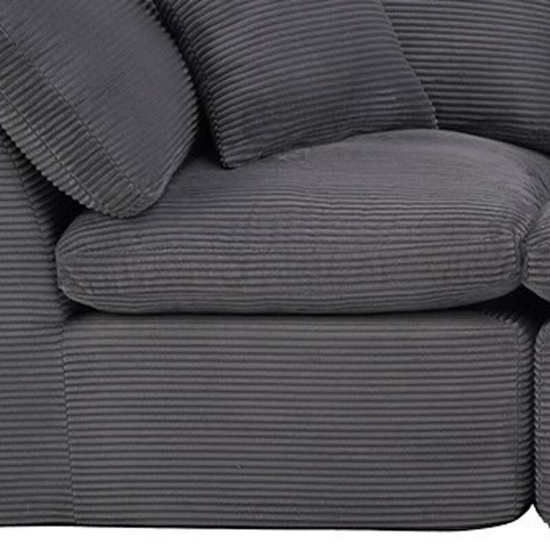 HomeRoots 138" Dark Gray Corduroy Modular Sofa With Toss Pillows