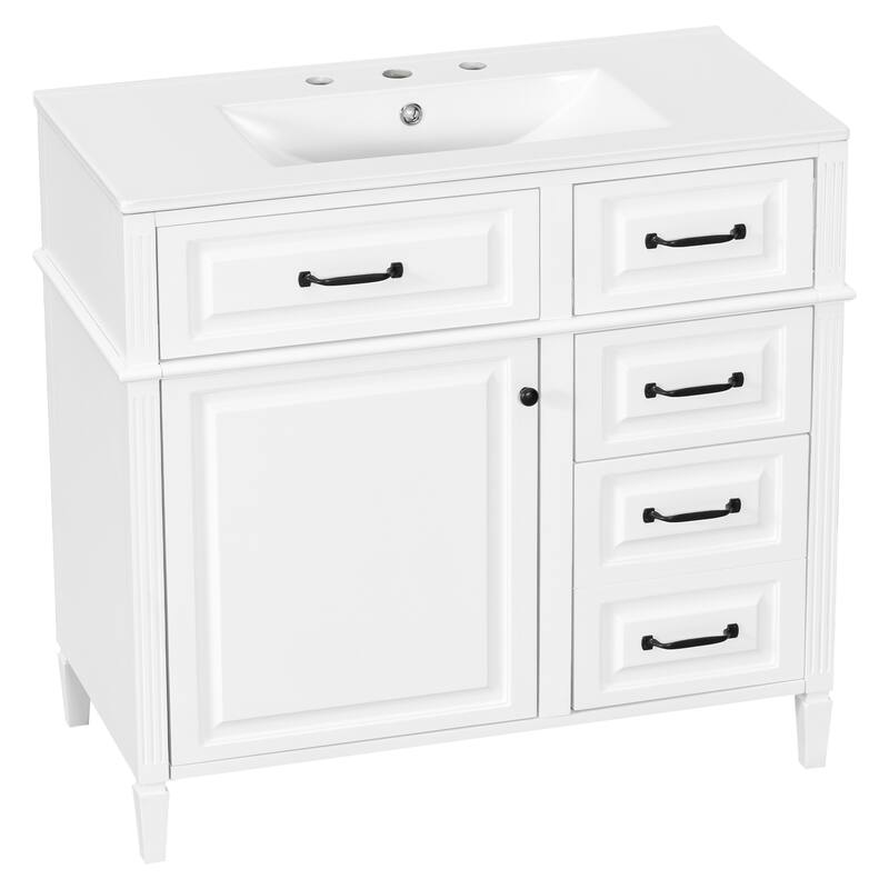 GDFStudio - Alexander Whitmore Modern Freestanding Bathroom Vanity with Flip Drawer Storage