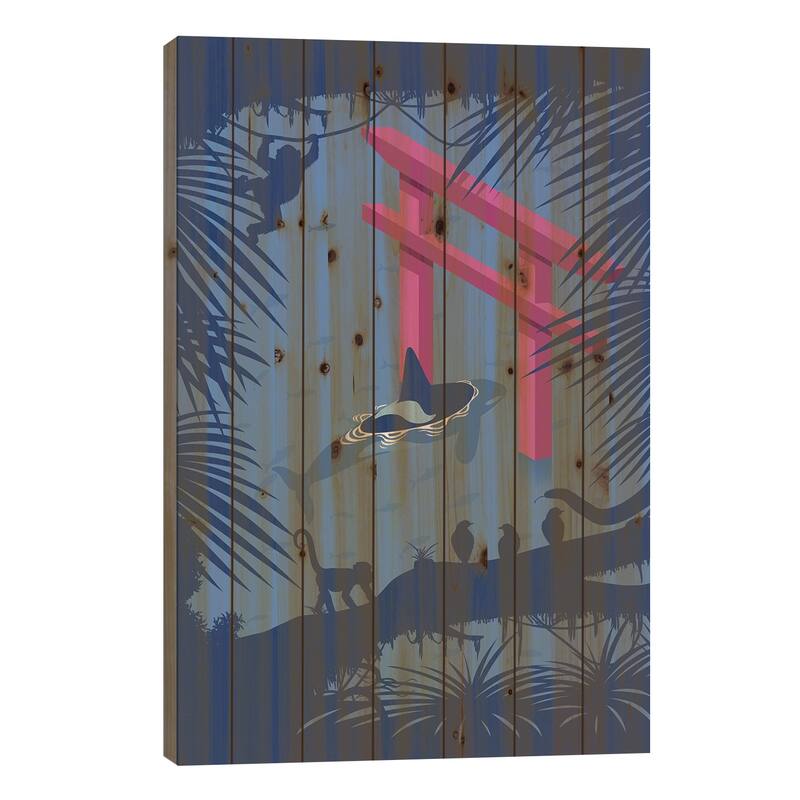 Whale Under Japanese Torii Print On Wood by Alberto Perez - Multi-Color - 26x18x1.5