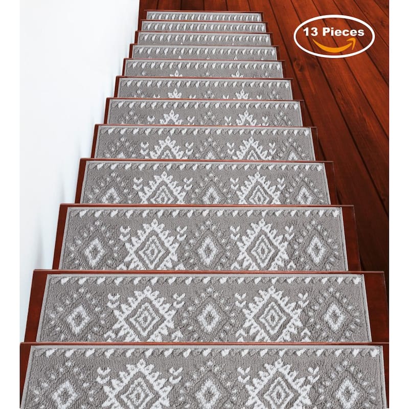 SussexHome Traditional PP Stair Treads (9 x 28 in.) - 13-PACK - Gray