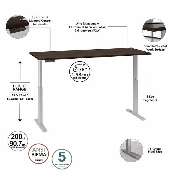 dimension image slide 4 of 15, Move 60 Series 72W x 30D Height Adjustable Standing Desk