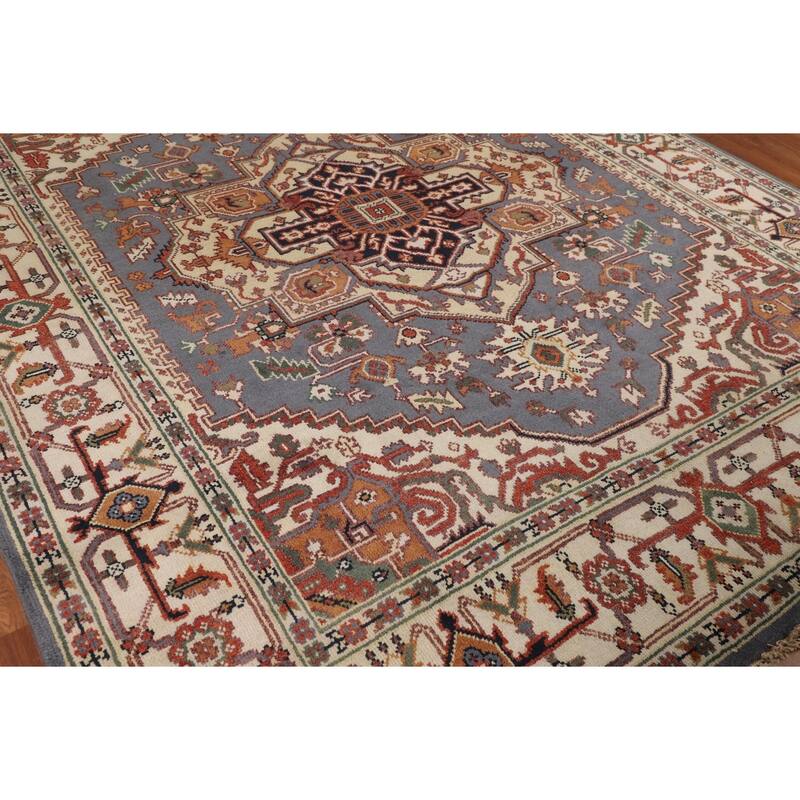 Geometric Heriz Serapi Oriental Area Rug Hand-Knotted Wool Carpet - 7'11" X 9'10"