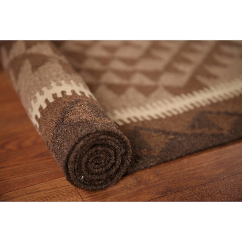 Hand-woven Geometric Kilim Rug Reversible Wool Foyer Carpet - 3'3" x 5'1"