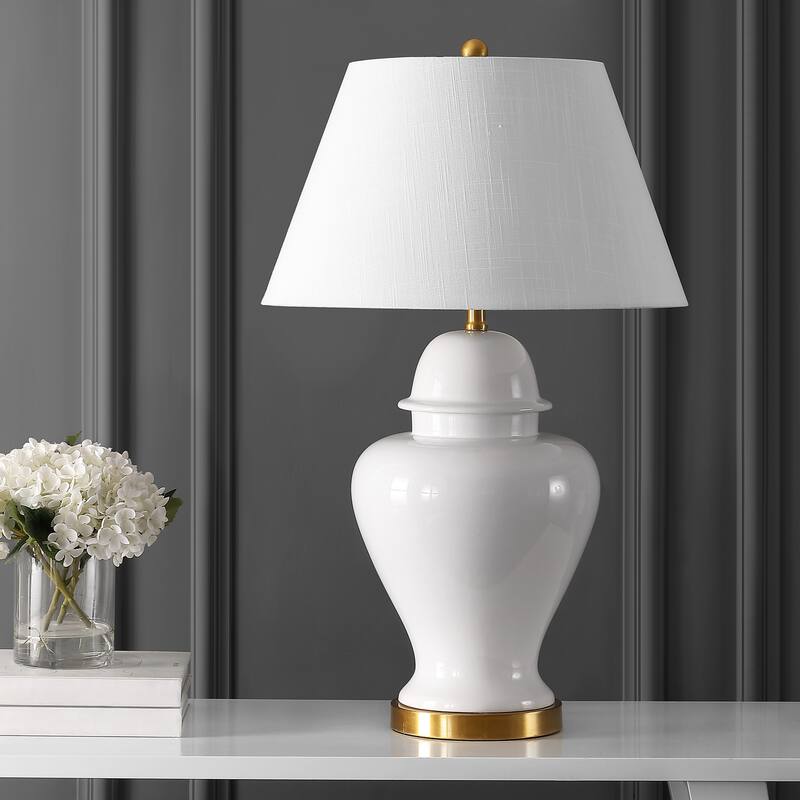 Watts 33" Ceramic/Iron Modern Classic LED Table Lamp, Green by JONATHAN Y