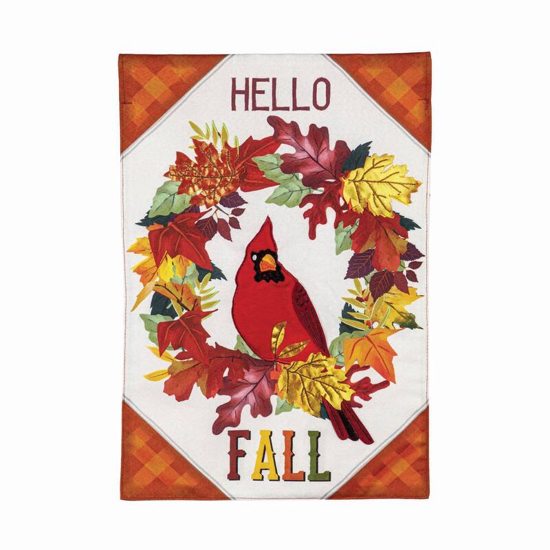 Hello Fall Cardinal Wreath Garden Linen Flag