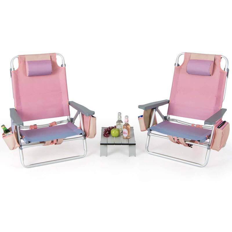 Costway 2-Pack Folding Backpack Beach Chair Table Set 5-Position
