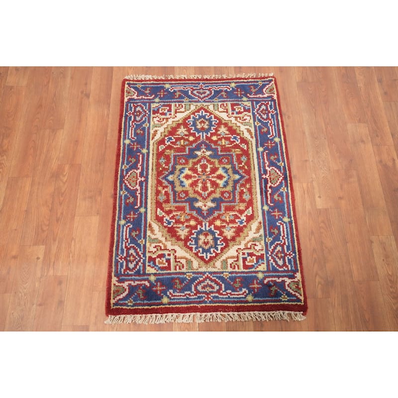 Hand Knotted Oriental 100% Wool Carpet Traditional Medallion Red Heriz (serapi) Area Rug - 3' 0'' X 2' 0''