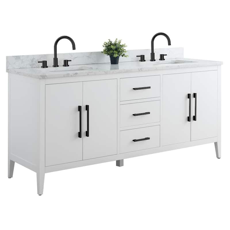 Vanity Art 72" Double Sink Bathroom Vanity Cabinet with Engineered Marble Top