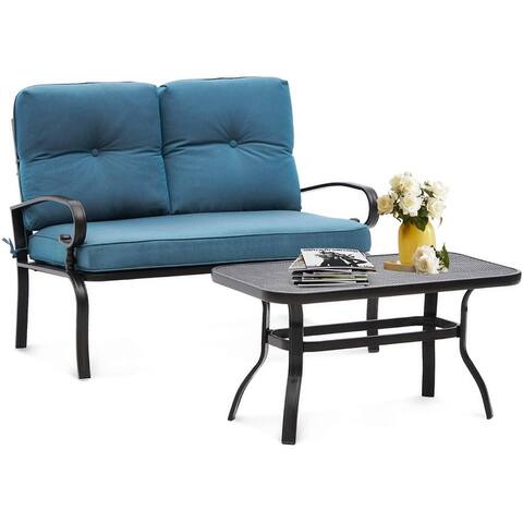 SUNCROWN Outdoor Patio Loveseat and Coffee Table Set