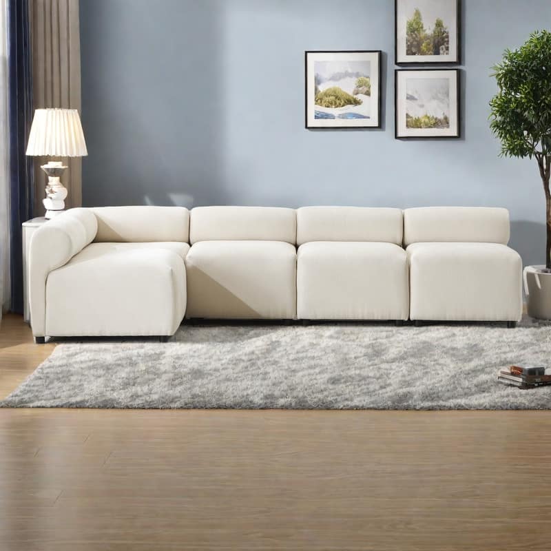 109" Fabric 5-Piece Modular Sectional Sofa with L-Shaped Configuration, High-Resilience Foam, and Sinuous Spring Support