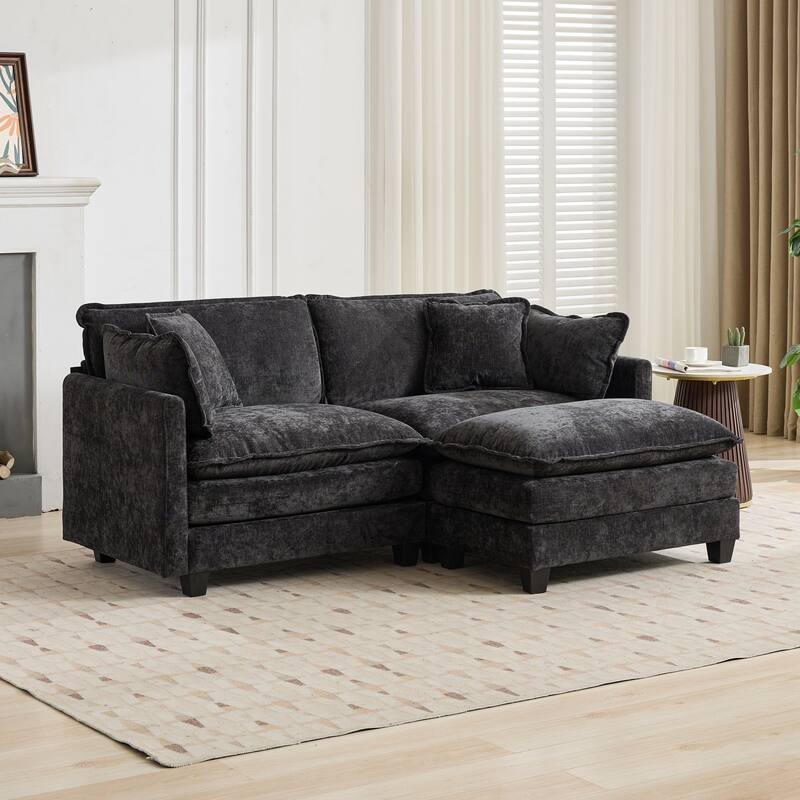 Modular Cloud Sofa Loveseat, Comfy Chenille Upholstered 2-Seater Sofa, Deep Seat Sofa with Backrest Pillows for Living Room