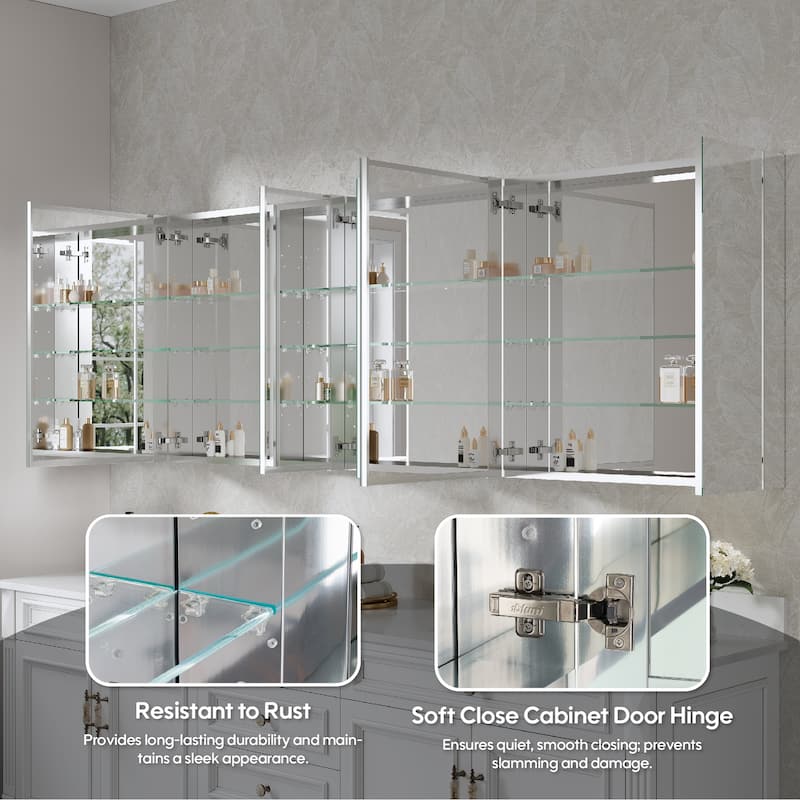 92"W X 30'H Recessed or Surface Wall Mount Medicine Cabinet With Adjustable Glass Shelves - 4030-1230L-4030