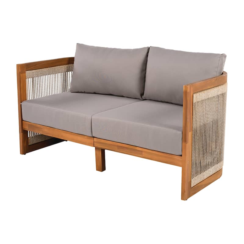 4-Piece Patio Seating Group w/ 2 Chairs, Loveseat & Table Premium Acacia Wood Outdoor Furniture Set