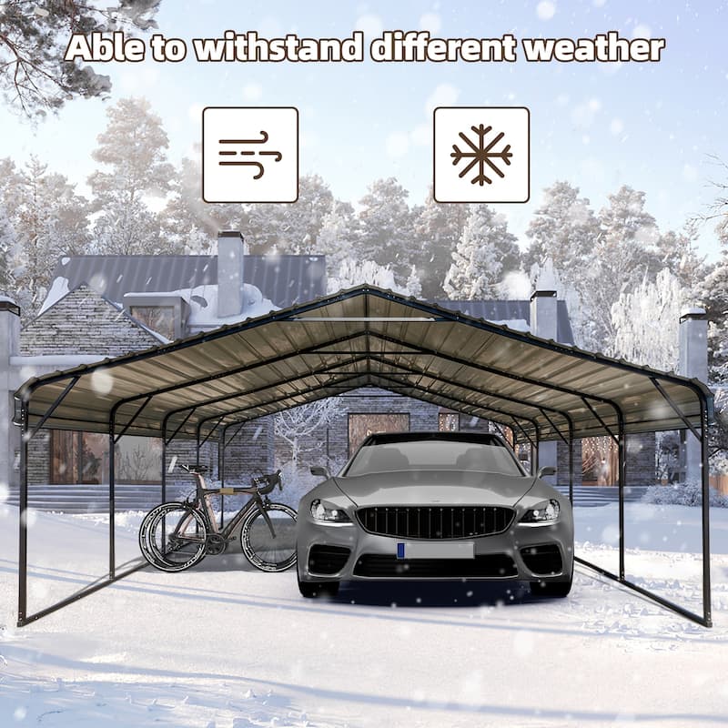 EROMMY Outdoor Carport with Galvanized Steel Roof, Heavy-Duty All-Weather Shelter for Cars, Boats and Equipment