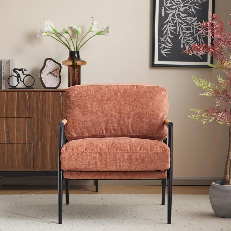 Minimalist Armchair - Soft Cushions, Wood/Metal Design, Compact