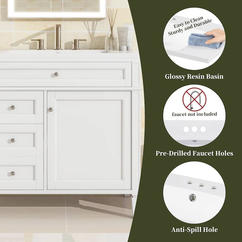 36 Inch Bathroom Vanity with Top Sink, Tip-Out Drawer, Soft Close Doors, Freestanding Cabinet for Storage