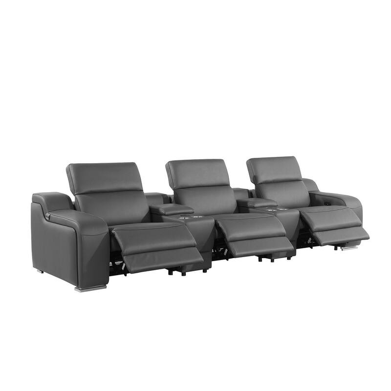 HomeRoots 129" Black Italian Leather Reclining USB Sofa