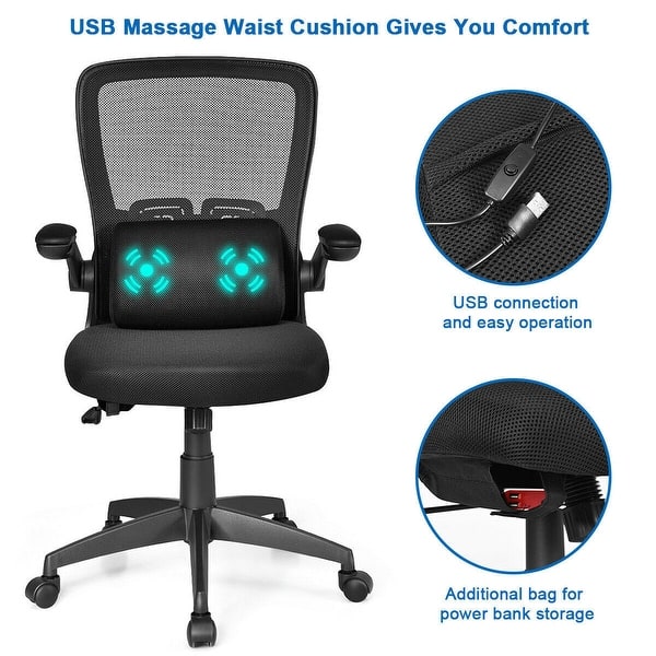 Ergonomic Desk Chair With Massage Lumbar Pillow Black Overstock 30745639