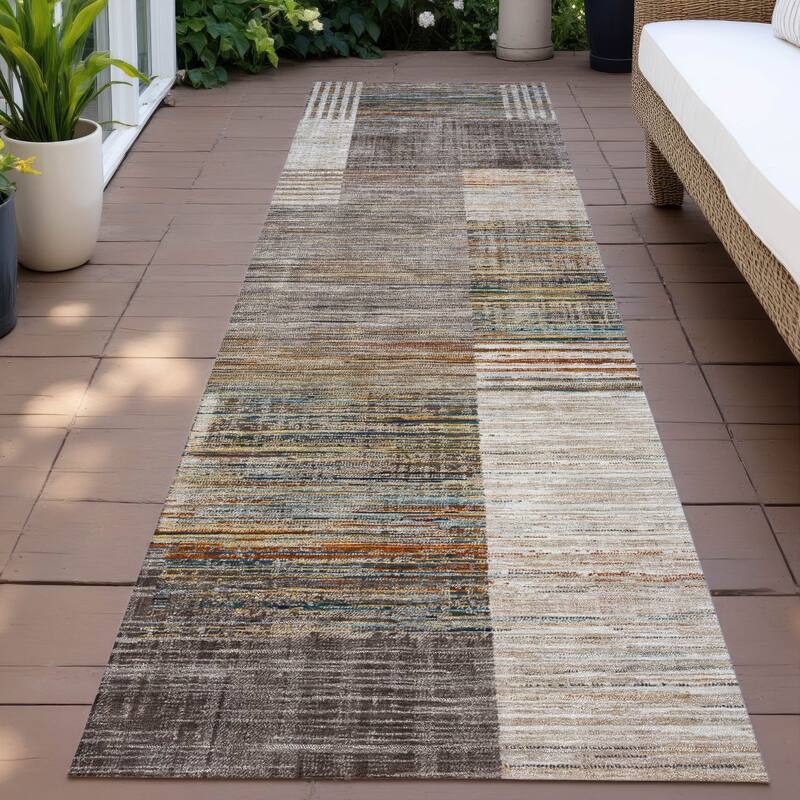 Machine Washable Indoor/Outdoor Contemporary Geo Chantille Rug - Taupe - 2'3" x 7'6"