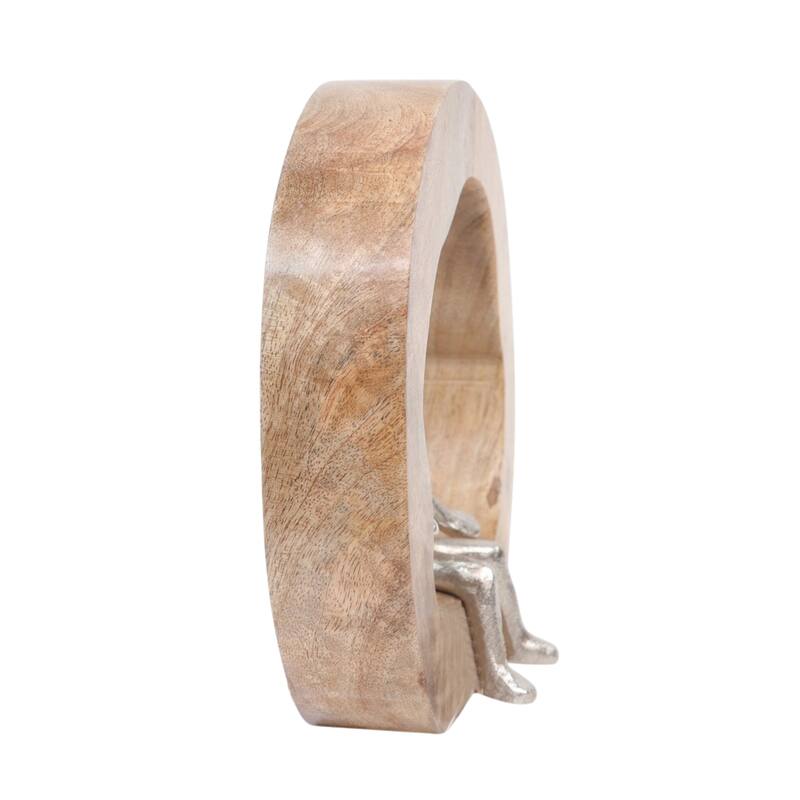 Decorative Figurine on Round Wooden Stand Sculpture