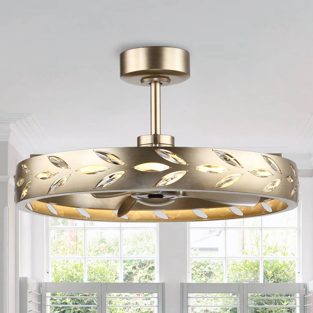Ceiling Fan 29" Perimost 3-Blade Modern Gold Crystal LED