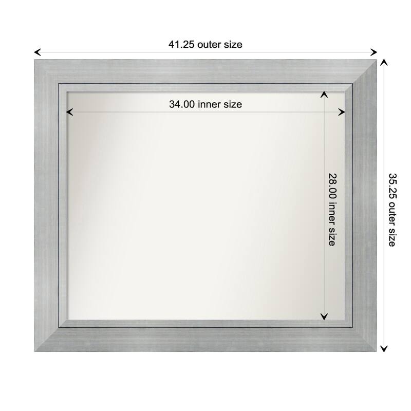 Romano Silver Framed Non-Beveled Custom Wall Mirror, Bathroom Vanity Mirror - Outer Size: 41.25 x 35.25