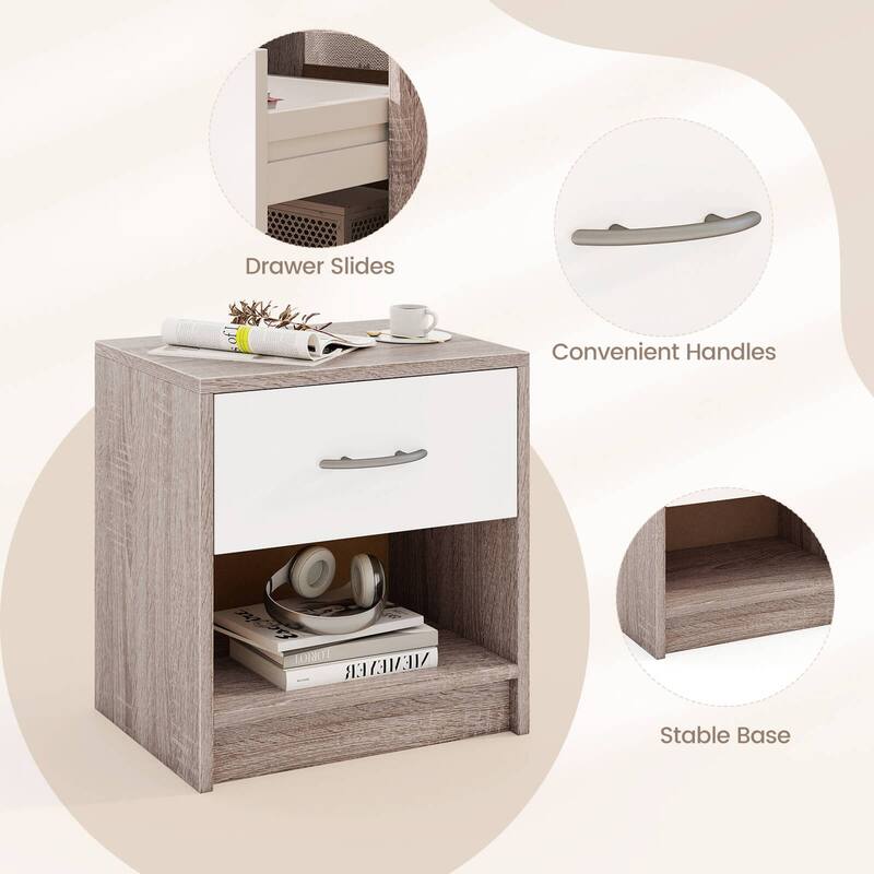 Costway Modern Nightstand Bedside Table with Drawer Open Storage Shelf