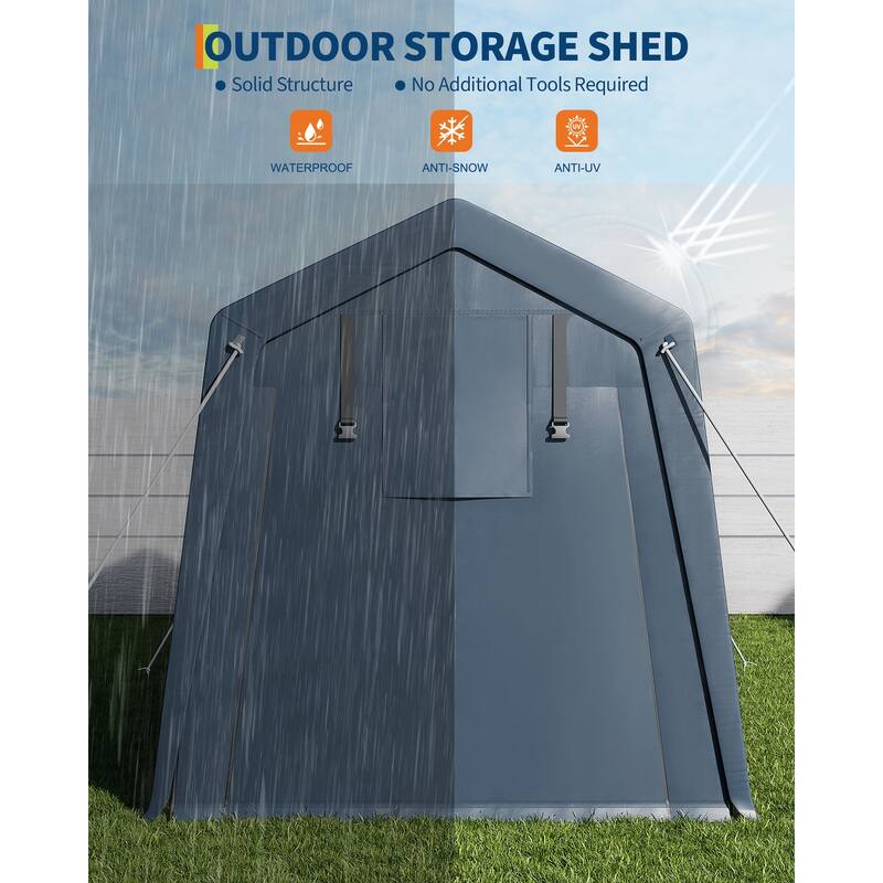 6x8 FT Portable Outdoor Storage Shed with 2 Roll-Up Zipper Doors & Vents, 240G Heavy-Duty Shelter Waterproof PE Tarp