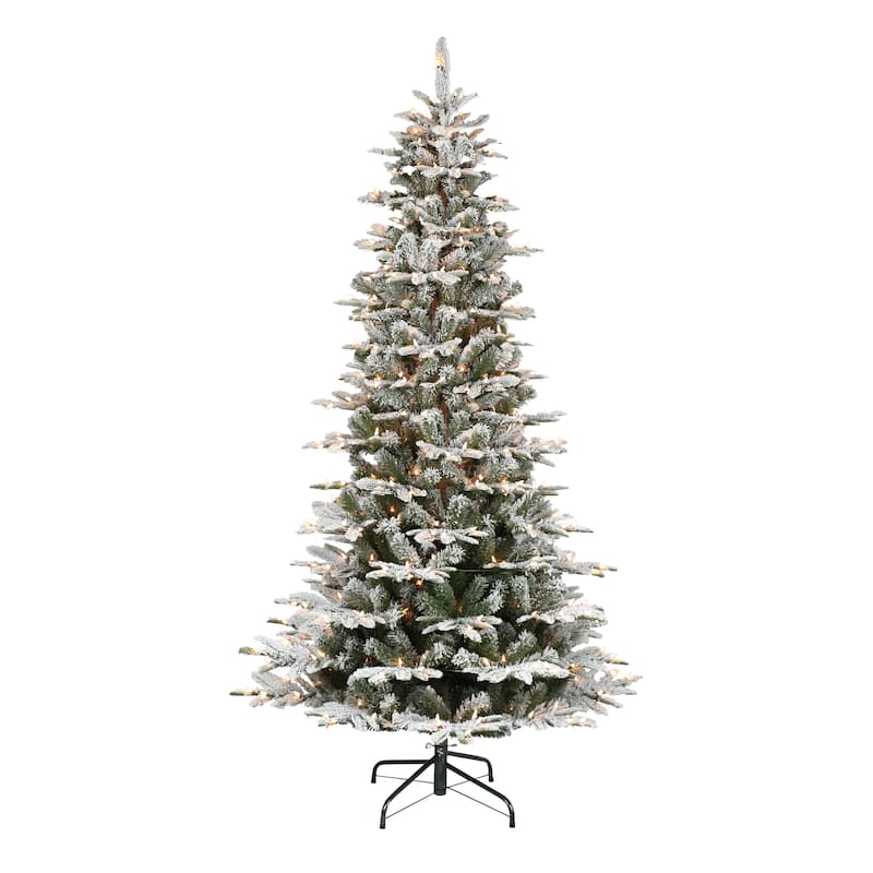 Puleo International 6.5' Pre-Lit Slim Flocked Aspen Fir Artificial Christmas Tree
