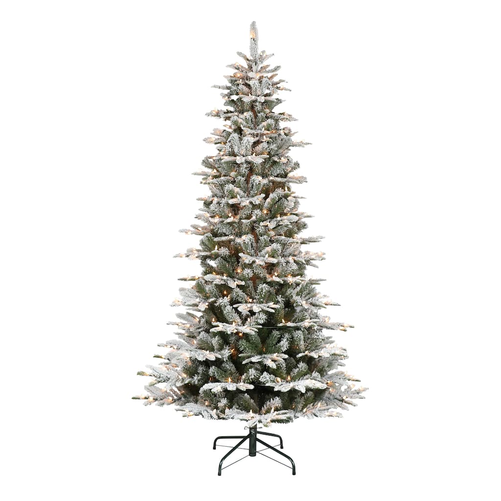 Puleo International 7.5' Pre-Lit Slim Flocked Aspen Fir Artificial Christmas Tree