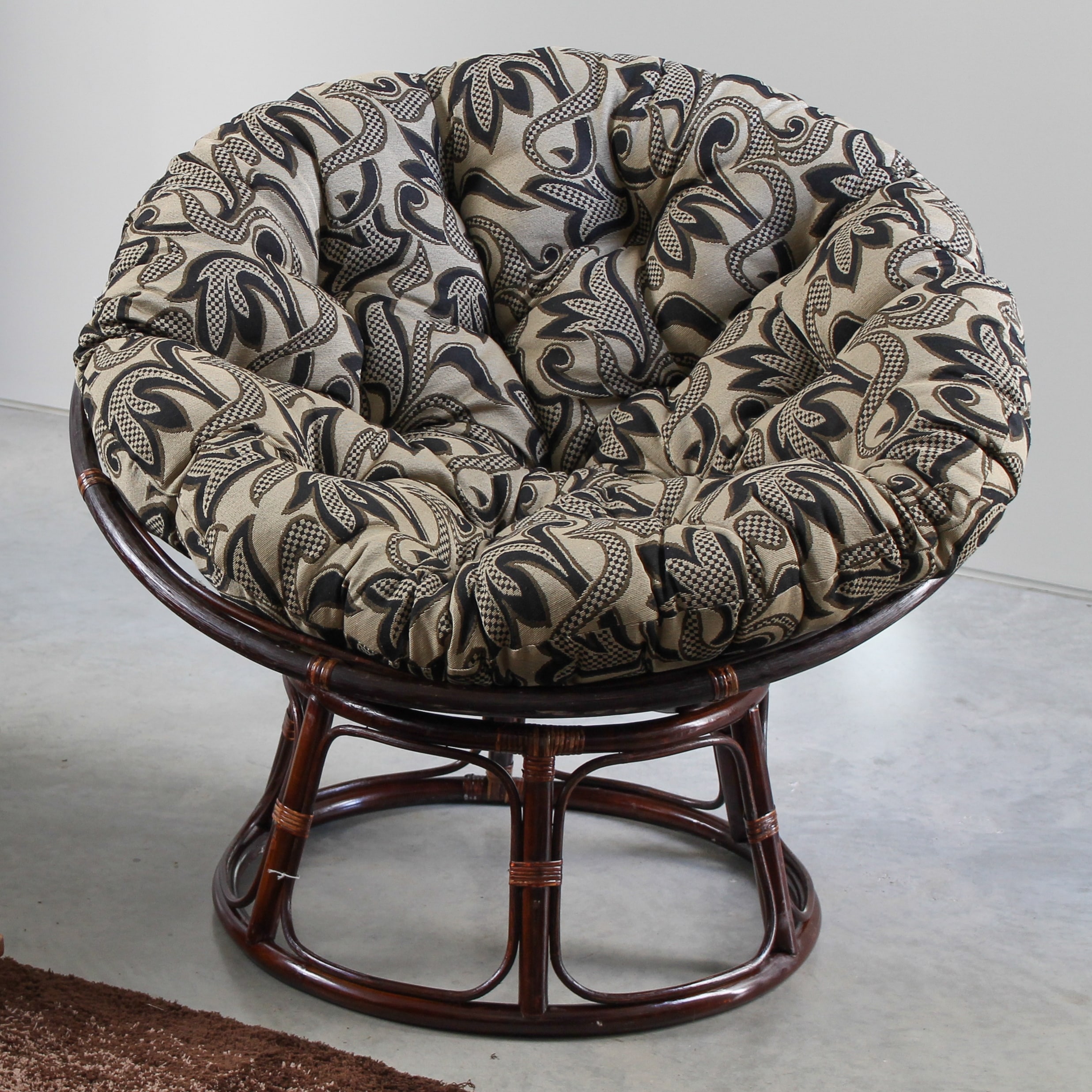 Bali 42-inch Rattan Papasan Chair with Tapestry Cushion