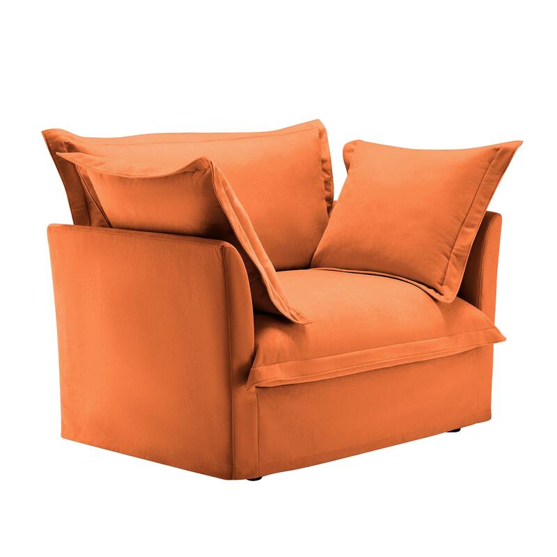 Slip-covered Armchair with Cushions and Pillows, Chenille, Orange