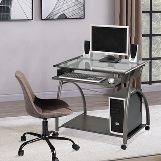 Topcraft Modern Computer Desk with Keyboard Tray & Shelf, Pewter - Bed ...