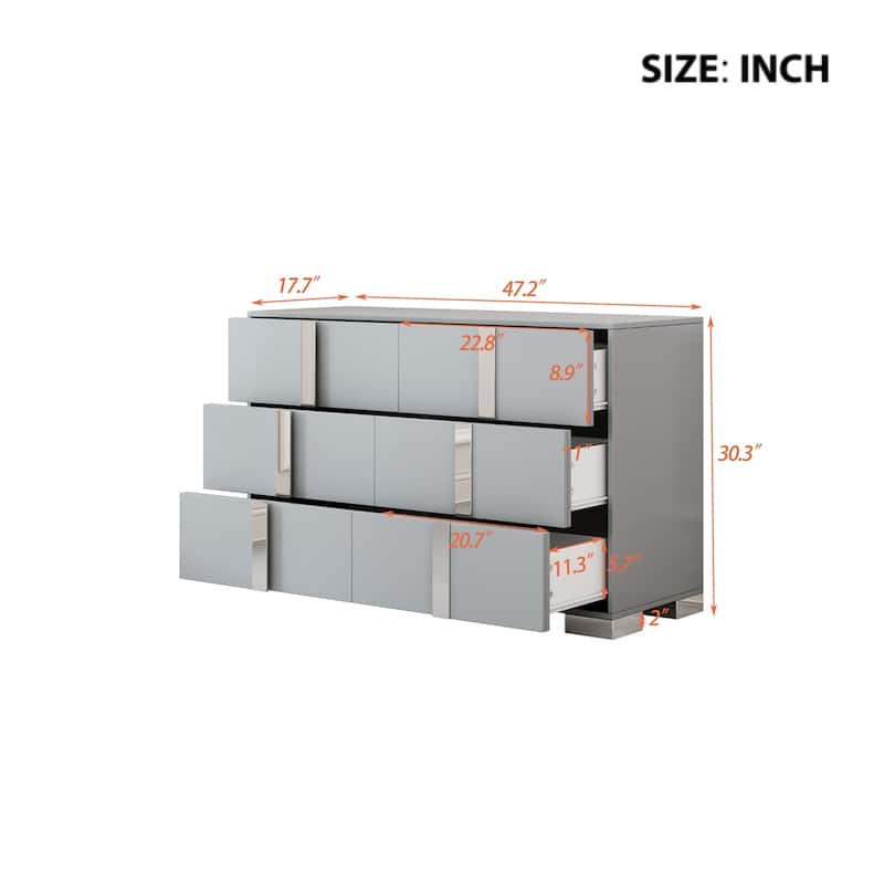 Elegant Modern Dresser with Metal Handle,Mirrored Storage Cabinet